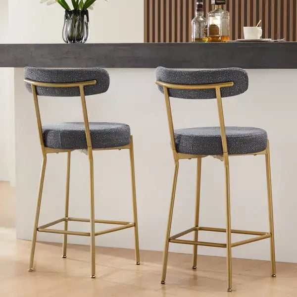 Gold Bar Stools Set of 2, 25" Counter Height Upholstered Sherpa Stools with Backs - Minihomy