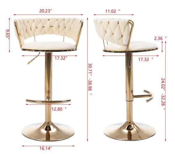 Cream Velvet Swivel Bar Stools Set of 2 - Height Adjustable & Chrome Base - Minihomy