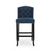 Navy Blue & Dark Brown Tufted Wingback Counter Stools (Set of 2) - 31 Inch Vienna Contemporary Fabric - Minihomy