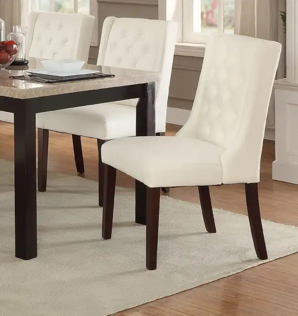 White Faux Leather Tufted Dining Chairs (Set of 2) - Modern Design