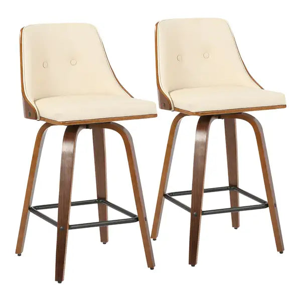 LumiSource Gianna Walnut Counter Stools (Set of 2) - Mid-Century Modern