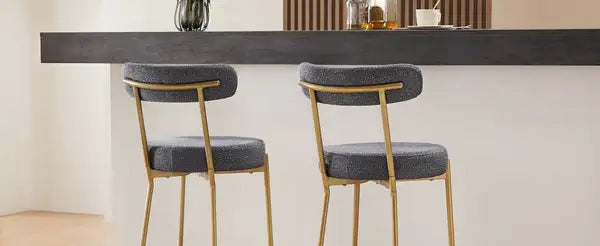 Gold Bar Stools Set of 2, 25" Counter Height Upholstered Sherpa Stools with Backs - Minihomy