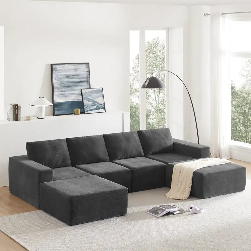 U-Shaped Sectional Sofa Bed, 110x72", Chenille, Modular, Sleeper Sofa