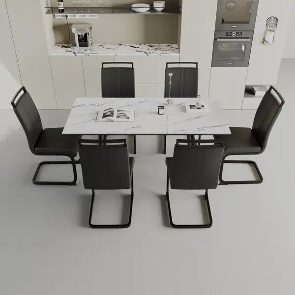 Expandable Dining Table Set with C-Shaped Chairs for 2-6 People - Metal Legs, Spacious & Elegant