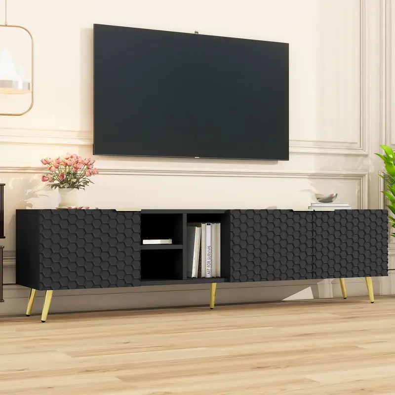 Modern Minimalist TV Stand with Storage | 80" TV Cabinet | Black