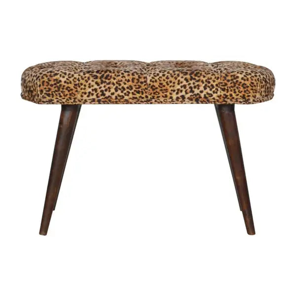 Leopard Print Tufted Button Upholstered Bench - Minihomy