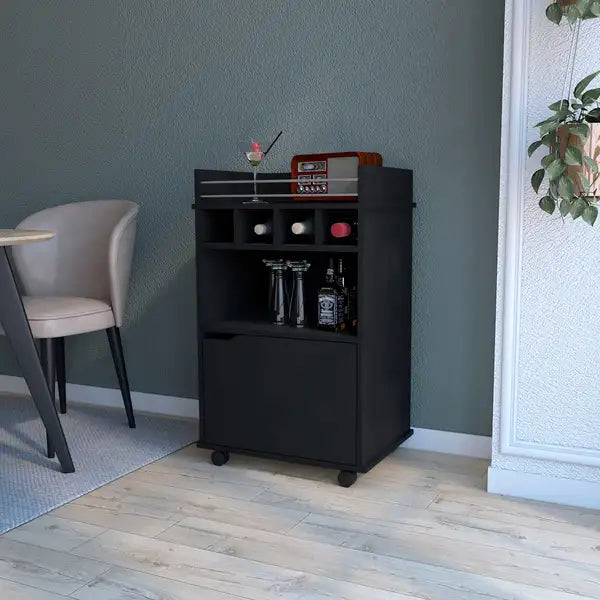 Black 1-Door Bar Cart: Modern, Elegant Home Bar Storage