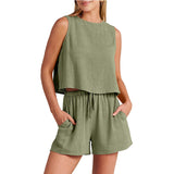 Women's Set Summer Sleeveless Tops And Drawstring Shorts Suit