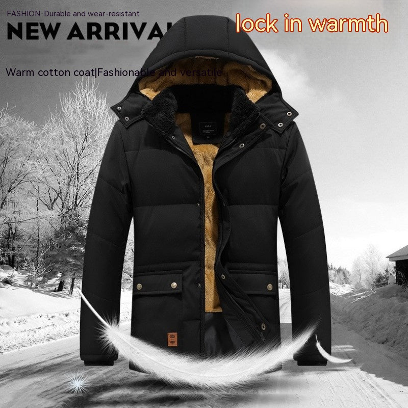Middle-aged And Elderly Men's Fleece-lined Thick Waterproof Jacket