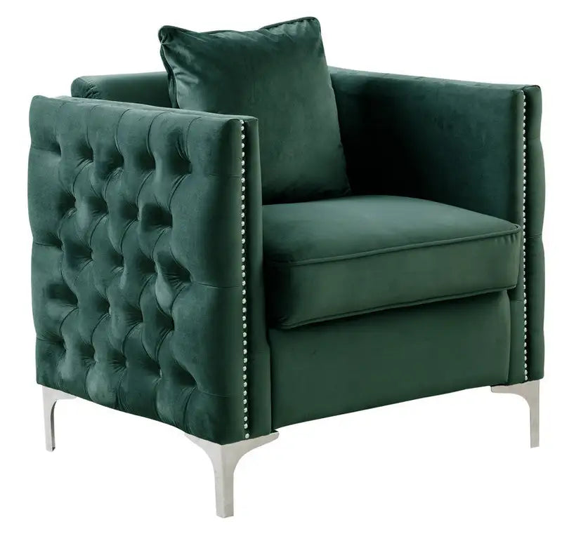 Green Velvet Bayberry Accent Chair with Pillow (34")