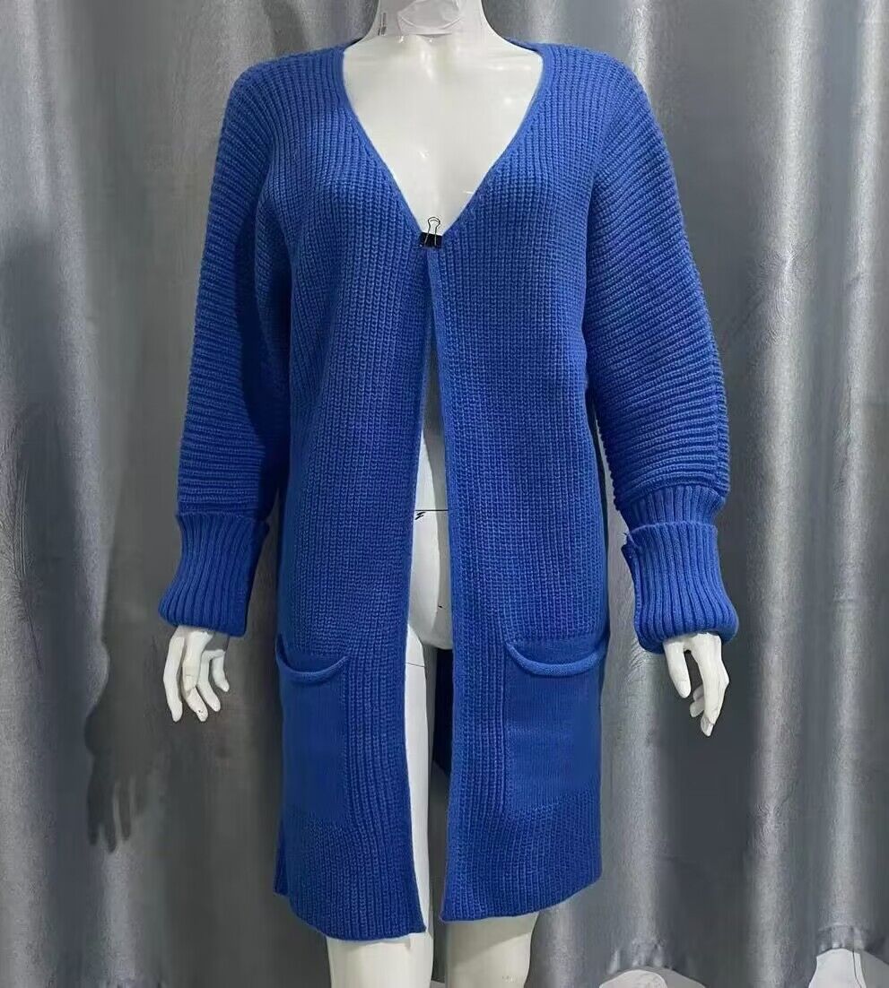 Solid Color Loose Knitted Sweater Mid-length Coat