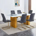 Modern Rectangular Dining Table & 6 Chair Set with Patterned Glass Top and Faux Leather Seats - Minihomy