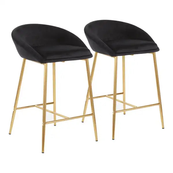 LumiSource Matisse Glam Counter Stools - Black Velvet, Gold Frame (Set of 2)