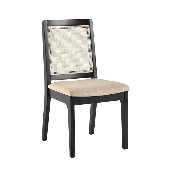 Black Modern Solid Wood Dining Chairs with Rattan Back (Set of 2)