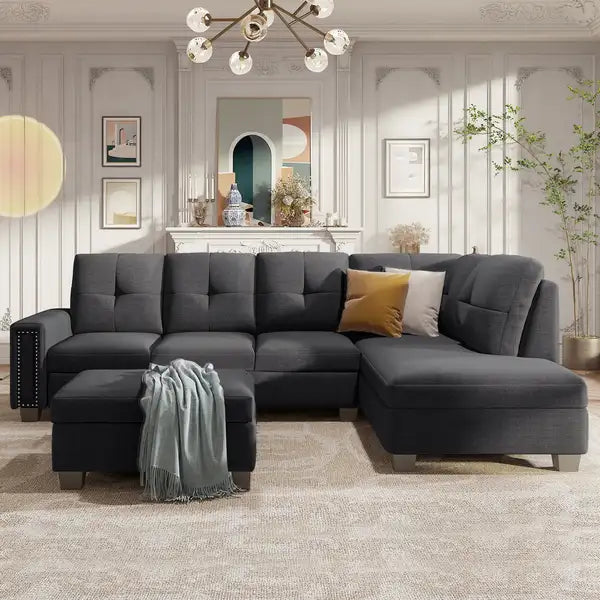 Reversible Sectional Sofa with Storage Ottoman - Space-Saving L-Shape Couch