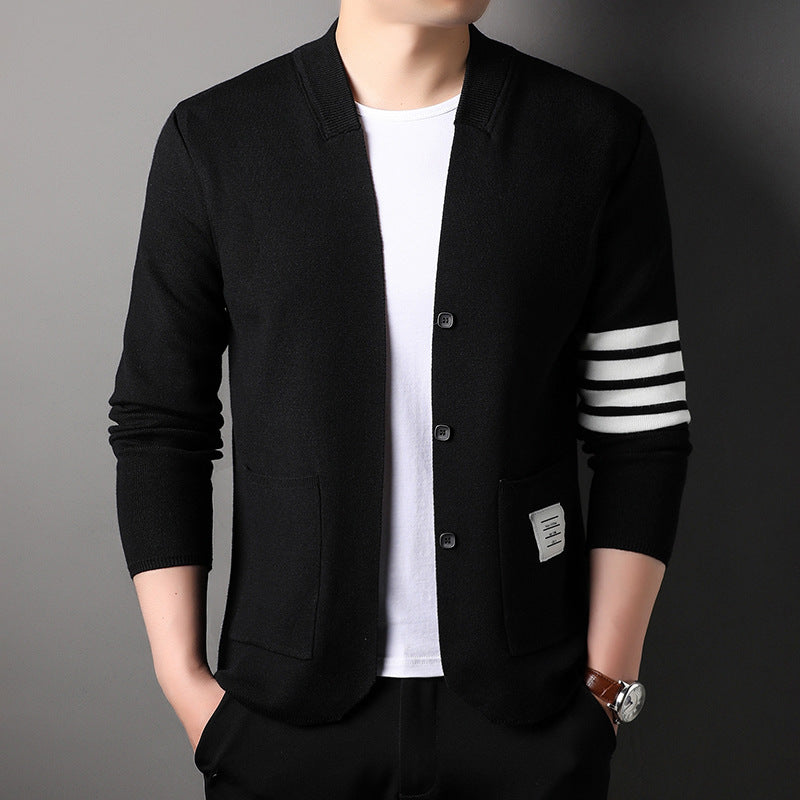 Men's Long-sleeved V-neck Slim-fit Cardigan Spring And Autumn Casual Jacket