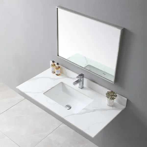 Carrara Gold Sintered Stone Vanity Top - 43x22 inch, Single Faucet Hole - Minihomy