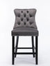 Contemporary Velvet Barstools Set of 2 with Button Tufted, Wooden Legs & Chrome Nailhead Trim (Gray) - Minihomy