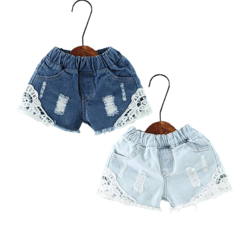 Children's denim shorts lace shorts