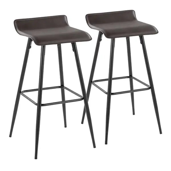 LumiSource Ale Bar Stools - Set of 2, Black Steel & Espresso Faux Leather, 30"