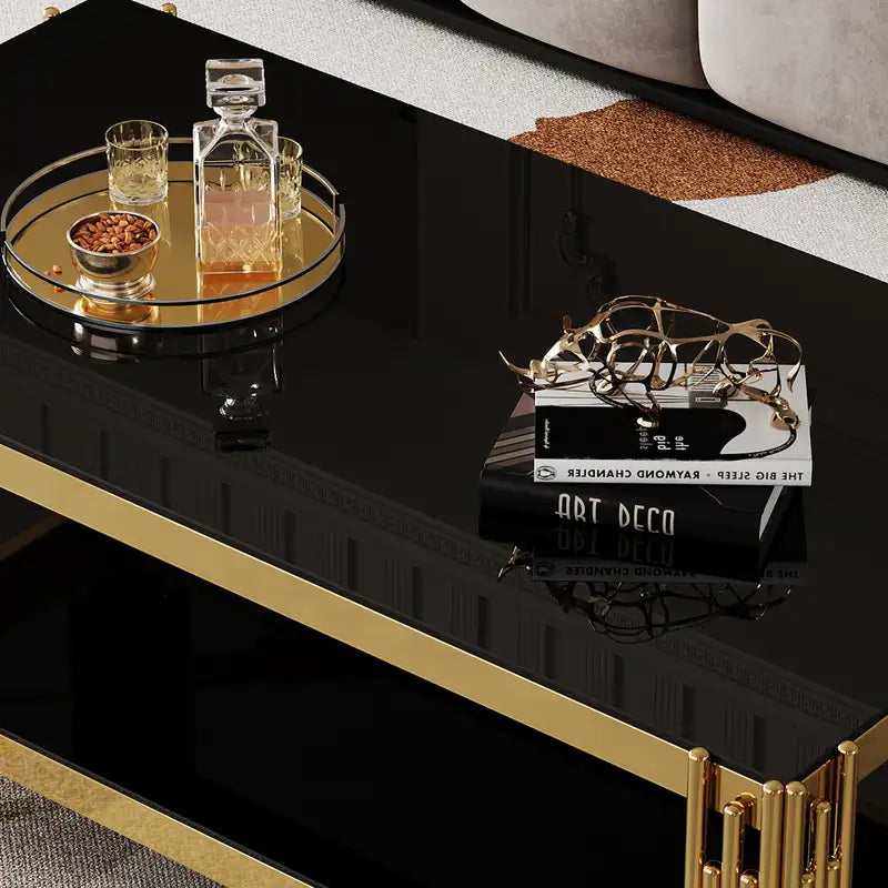 Modern Tempered Glass Coffee Table with Stainless Steel Frame