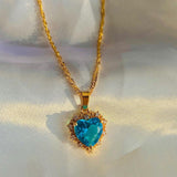 Colorful Rhinestones Heart-shaped Necklace - Love Gold Clavicle Chain