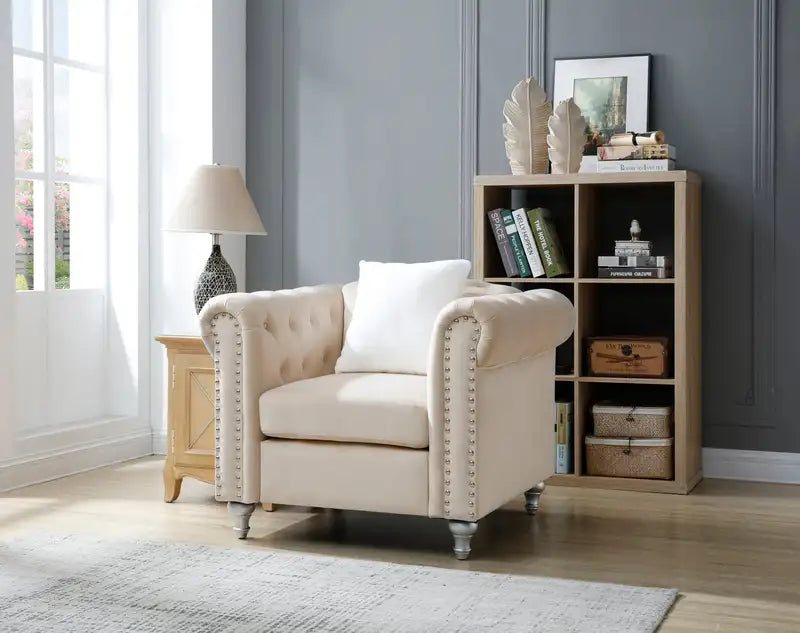 Beige Armchair: Stylish Single-Seater Accent Chair