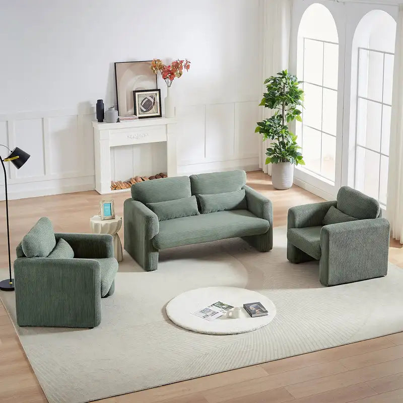 Modern 60" Corduroy Sofa Set with Pillows - Apartment, Office, Living Room