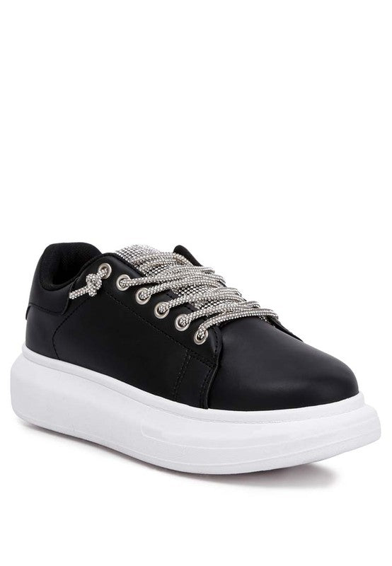 Jaxen Rhinestones Lace-Up Sneakers - Minihomy