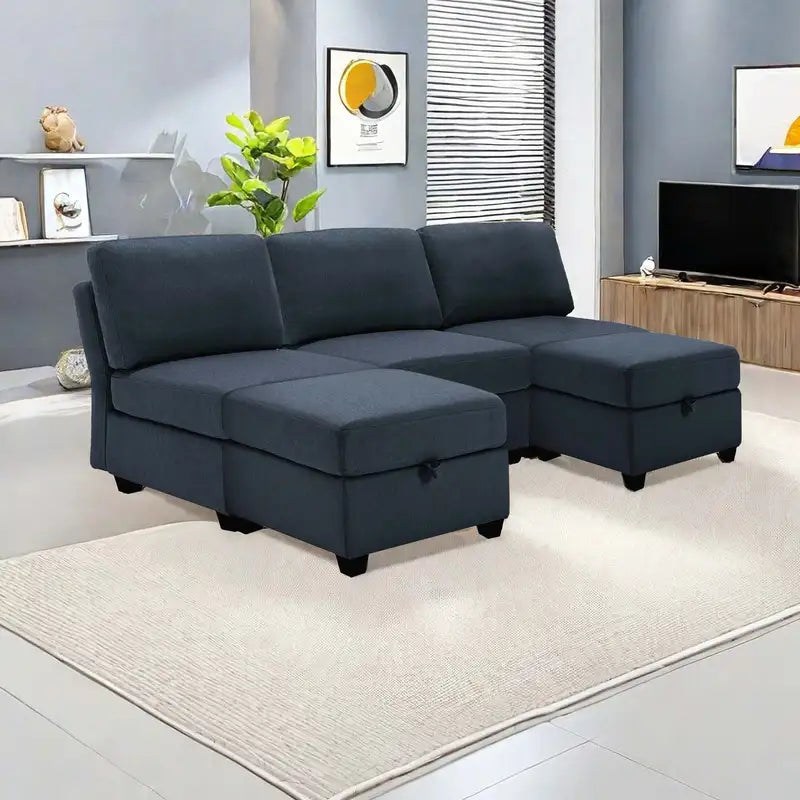 Modern Blue Sofa with Storage | 2-Seater Upholstered Couch