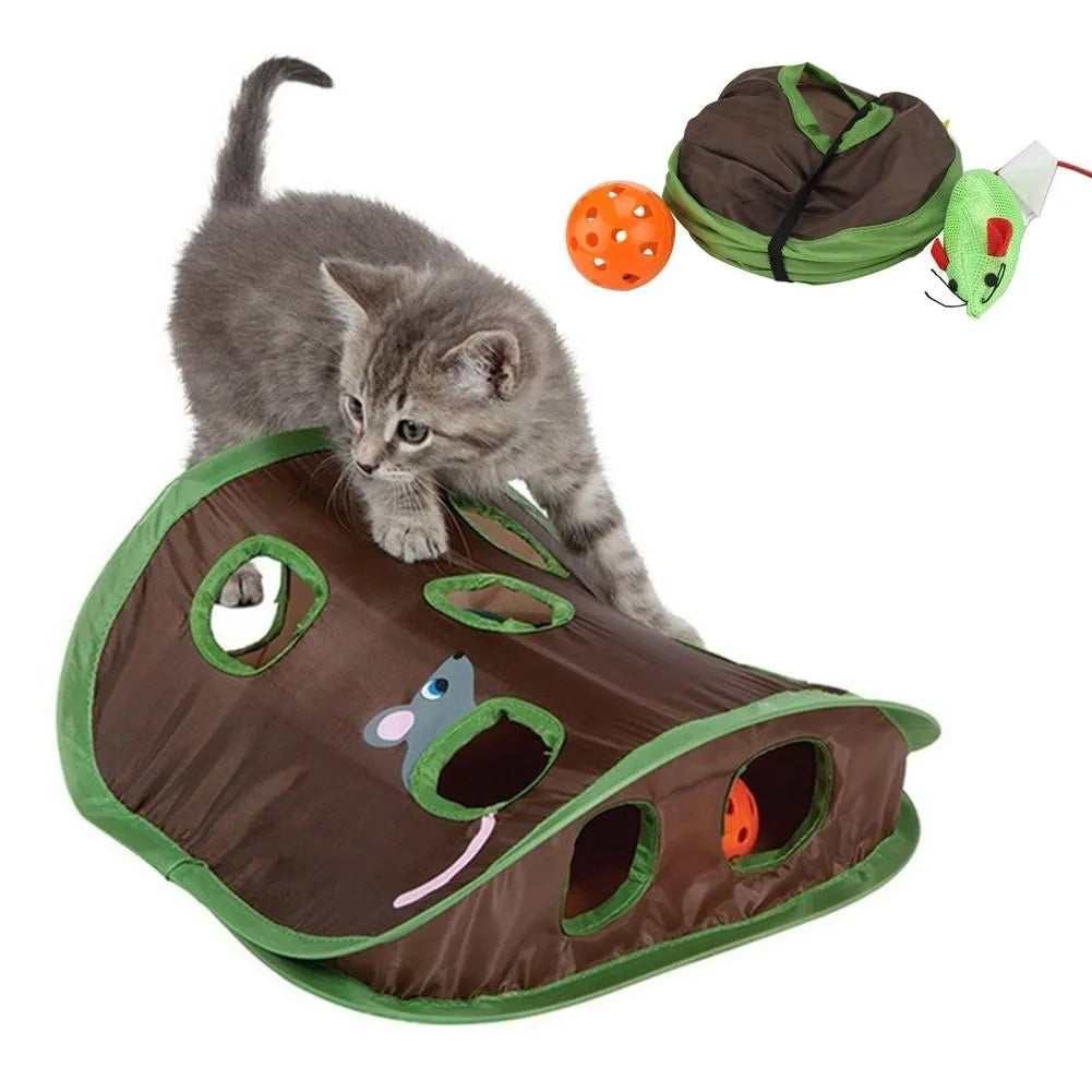 Cute Pet Cat Interactive Hide and Seek Game Tunnel Mouse Hunt Toy