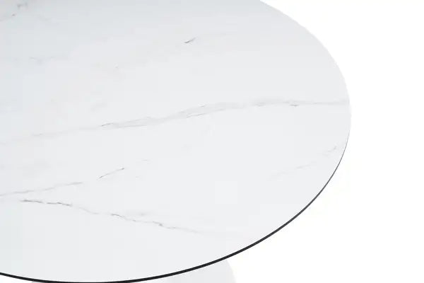 106cm Round Tulip Dining Table in White Marble - White - Minihomy