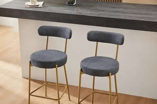 Gold Bar Stools Set of 2, 25" Counter Height Upholstered Sherpa Stools with Backs - Minihomy