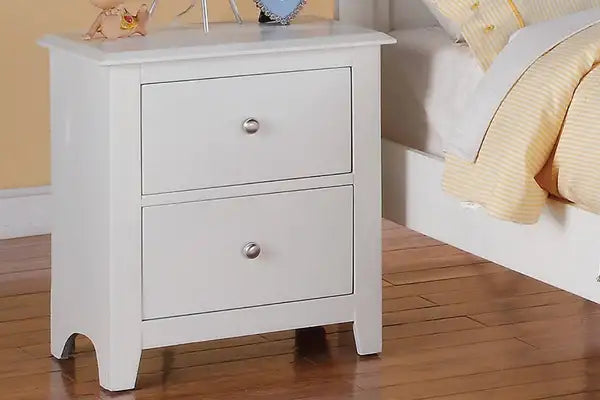 White Nightstand with 2 Drawers - Wooden Bedside Table for Bedroom