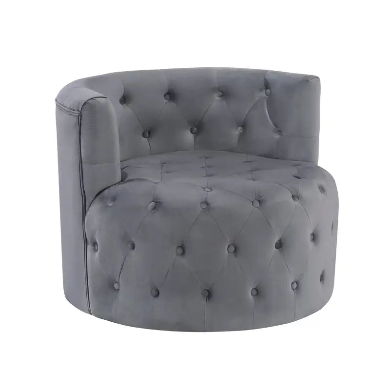 Gray Velvet Swivel Accent Chair - Modern Tufted Barrel Chair