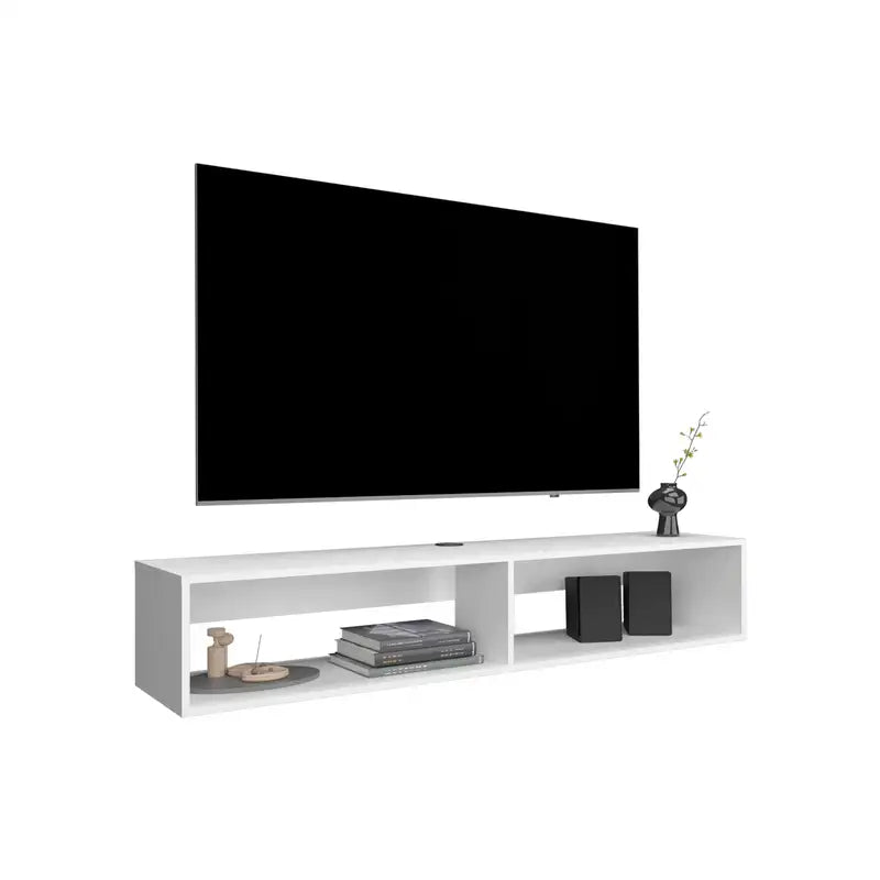 White TV Stand with 2 Shelves - 10.4" High