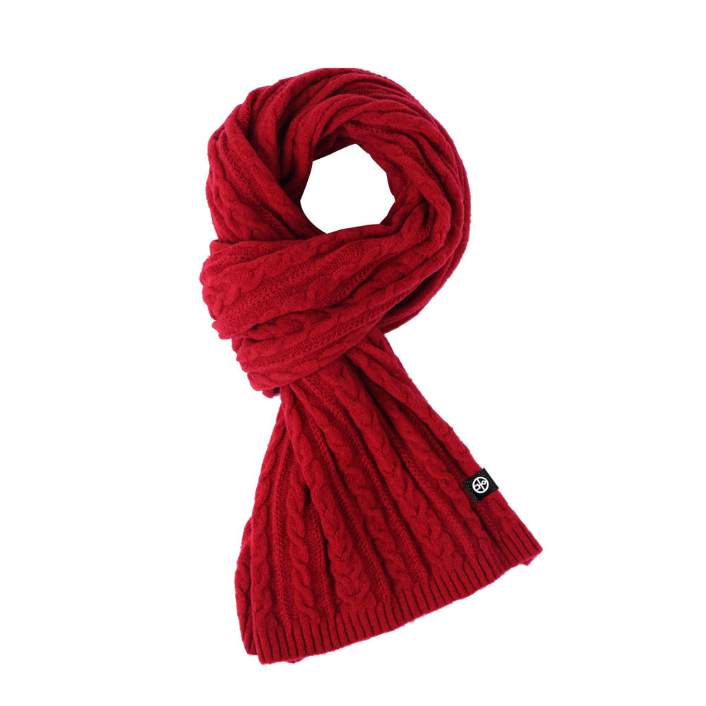 Solid Color Scarf For Women Winter Warm Versatile  Shawl Sweet Knitted Woolen Long Scarf