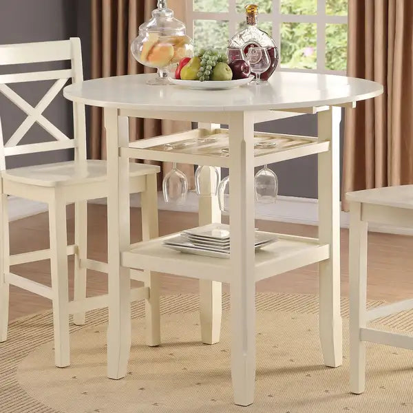 Cream 2-Shelf Counter Height Kitchen Table for Small Spaces