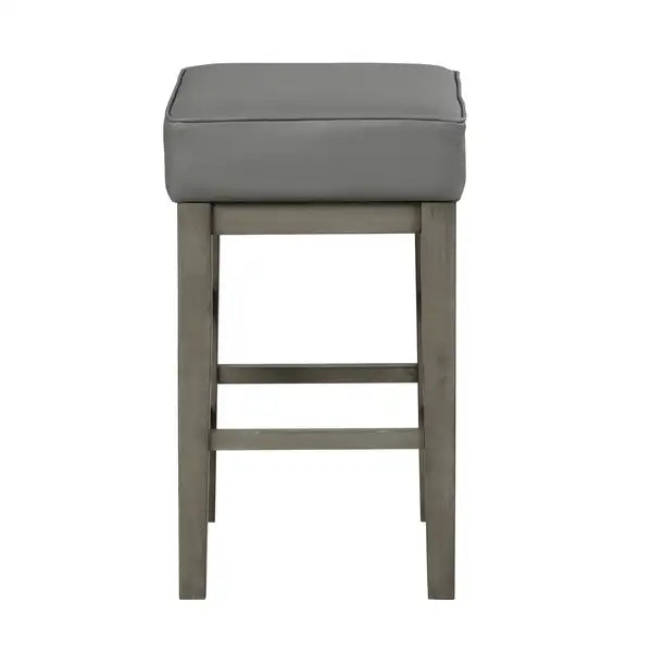 Gray Counter Height Stools (Set of 2) - Faux Leather, Transitional Style