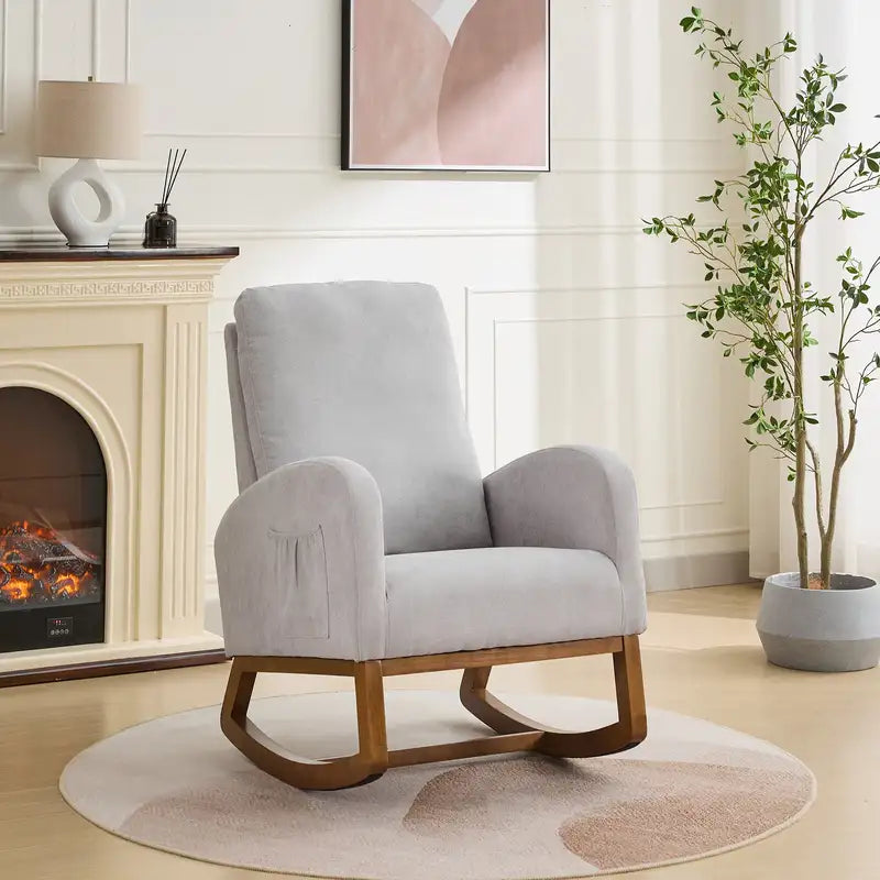 Gray Nursery Rocking Chair with Pocket - Glider Recliner Chair