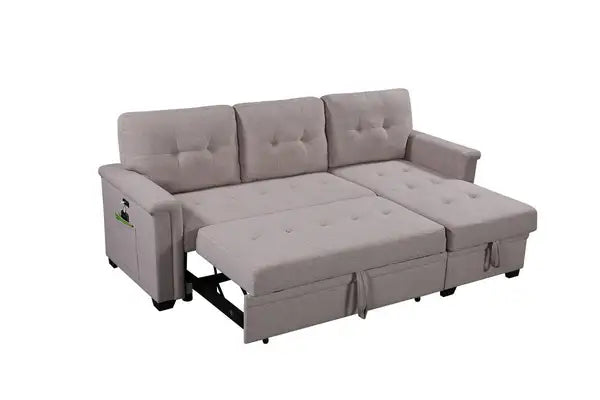 Ashlyn Reversible Sleeper Sectional Sofa - 84", Gray, Storage, USB