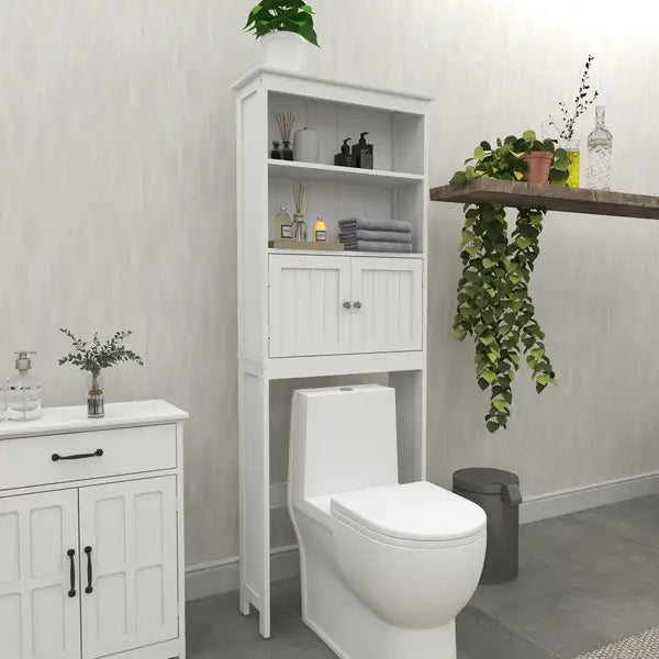 2-Tier Over Toilet Bathroom Storage Shelf Organizer Cabinet - White