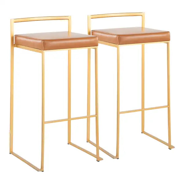 LumiSource Fuji Gold Barstools (Set of 2) - Camel Faux Leather