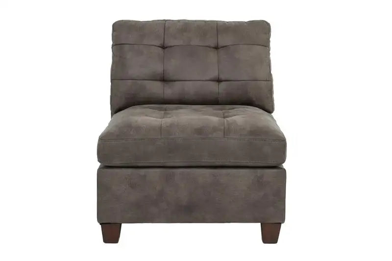 Dark Brown Leatherette Armless Chair - Tufted, Breathable, Wooden Legs