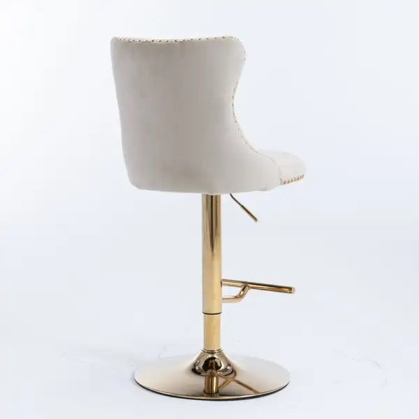 Beige Velvet Swivel Barstools, Adjustable Height, Modern Upholstered with Backs, Set of 2 - Minihomy