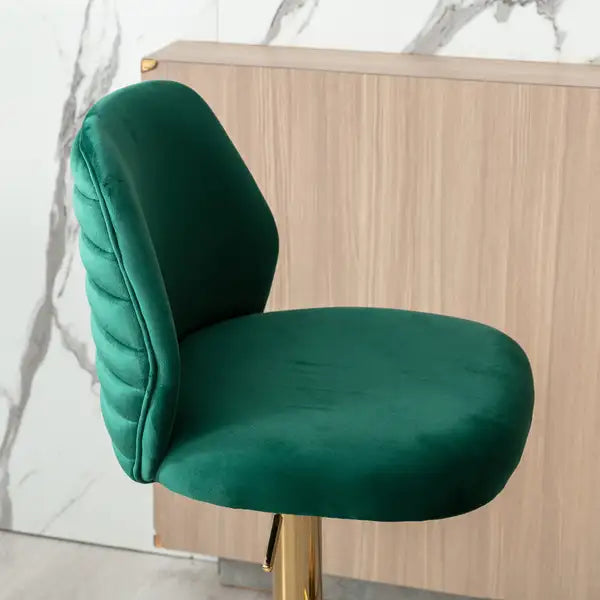 Modern Velvet Bar Stools Set of 2, Adjustable Counter Height, Tufted High Back, Green & Gold - Minihomy