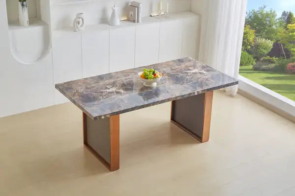 Faux Marble Dining Table for 6-8 | Modern Rectangular Table with Stainless Steel Legs, Easy Assembly - Minihomy