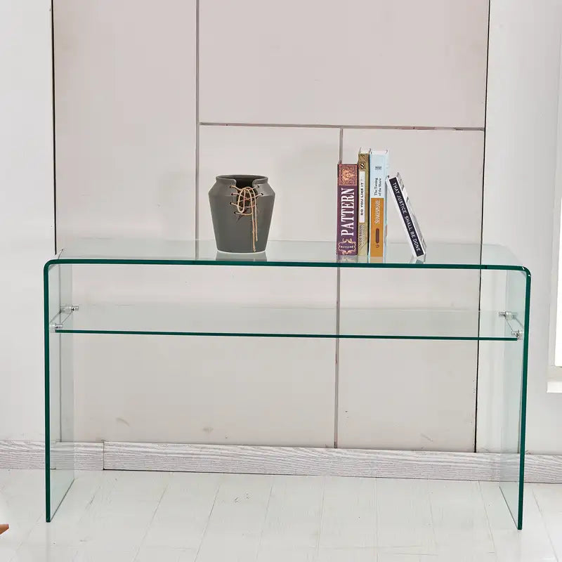 Clear Glass Console Table - Modern Tempered Glass Sofa Table