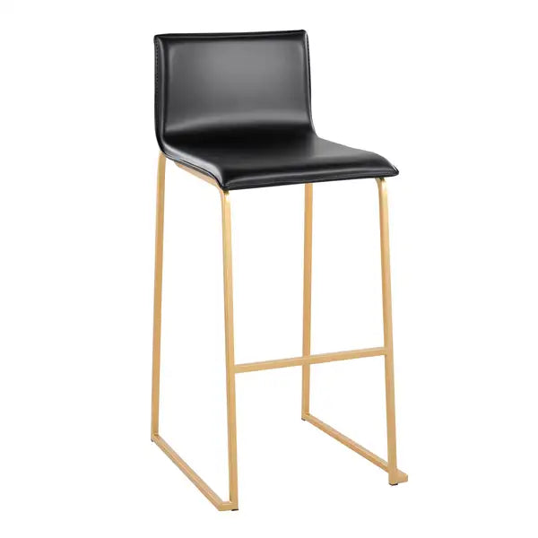 LumiSource Mara Gold Barstools - Set of 2, Black Faux Leather