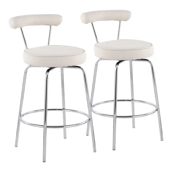 LumiSource Rhonda Chrome Counter Stools - Set of 2 - Cream Fabric